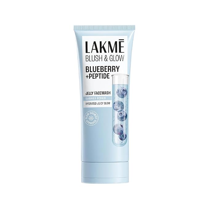 LAKME Blush & Glow, Blueberry + Peptide Gentle Jelly Facewash, 100g, for Hydrated Juicy Glow, with Blueberry Extract & Blue Peptide, Clinically Proven to Repair Skin Barrier, for Dry & Dehydrated Skin