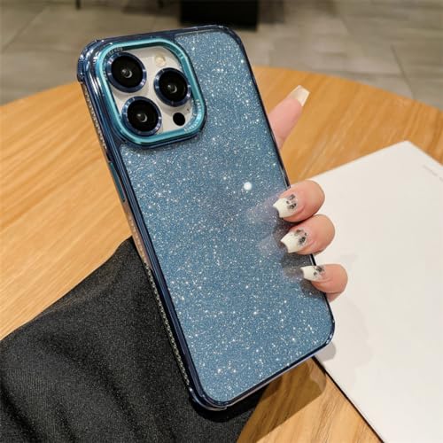 Coque iPhone 14 Pro antichoc paillettes bleu marine avec film verre trempé intégré