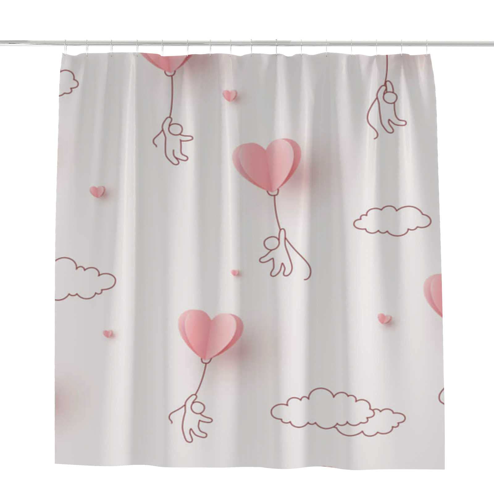 Rideau de douche cœur rose 168x183 cm en polyester pour salle de bain