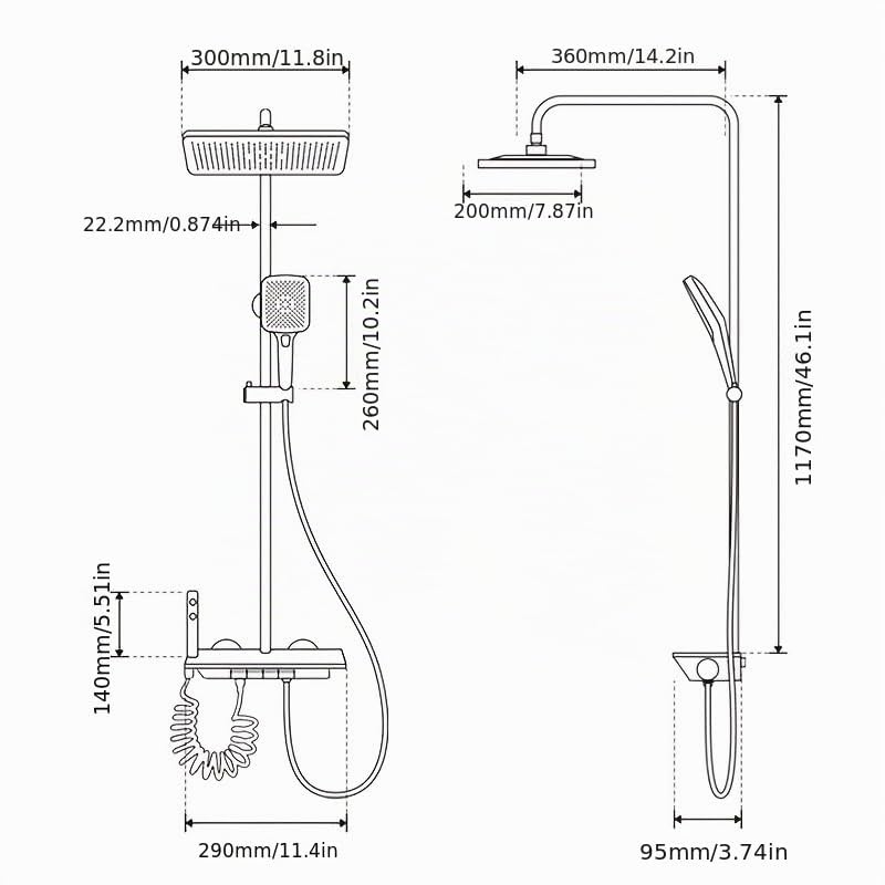 Colonne de Douche Gris Titane avec Tête Carrée - Colonne de Douche 4 Modes et Hauteur Réglable - Tête de Douche, Jet, Robinet et Pommeau de Douche
