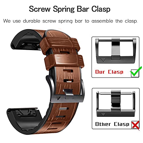 Pulsera de cuero para Garmin Fenix 7X y 6X resistente al sudor con base de silicona 5