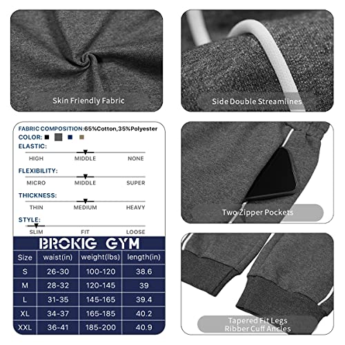 Brokig Men Double Whitelines Athletic Open Bottom Sweatpants,Casual Workout Lounge Pants With Zipper Pockets,Slim Fit Gym Joggers For Men (Medium, Dark Gray) #TOP6