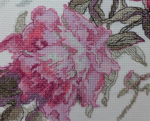 Image of Aine - Peonies. Whisper A1010, Cross Stitch Kits 7 inchx6 inch, Cross Stitch Kits for Beginners & Advanced, Crossstitching Kits Adult, Counted Cross Stitch Kits for Adults, Flowers Embroidery Kit