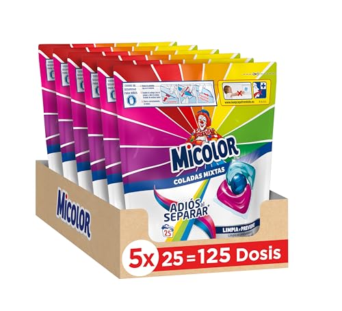 Micolor detergente en capsulas, Jabon para ropa de color, 5 unidades x 25 dosis, Total: 125 dosis