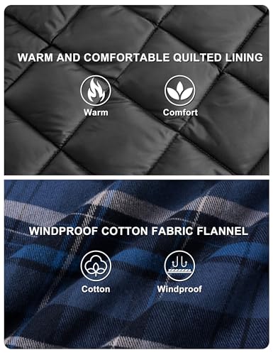 Image of TACVASEN Men's Flannel Shirt Quilted Lined Theraml Winter Coat Button Down Insulated Flannel Shirts Jacket