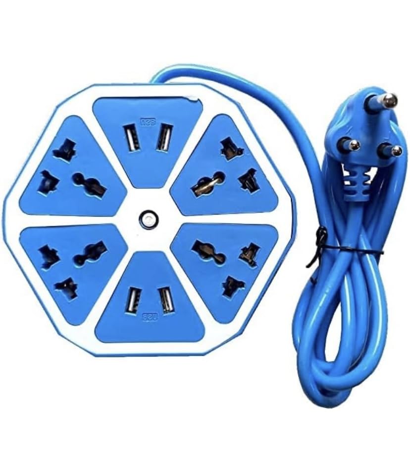 Shape Extension Board 4 USB Cable Ports with 4 Sockets for Office, Home, Restaurants & Shops Blue Color (E Studios)-image-7