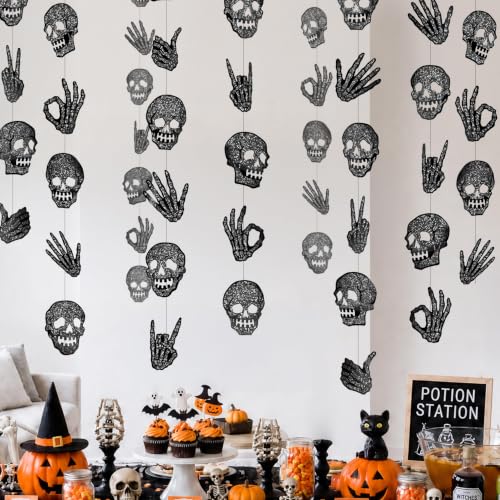 Cheerland Black Glitter Skull Garland Skull...