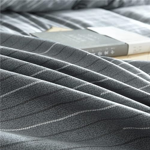 Image of Striped Comforter Set Queen Size Retro Grey Stripes Pattern Printed Bedding Comforter with 2 Pillowcases Soft Breathable Fluffy Bed Comforter Geometric 3 Pieces Striped Bedding Set for All Seasons