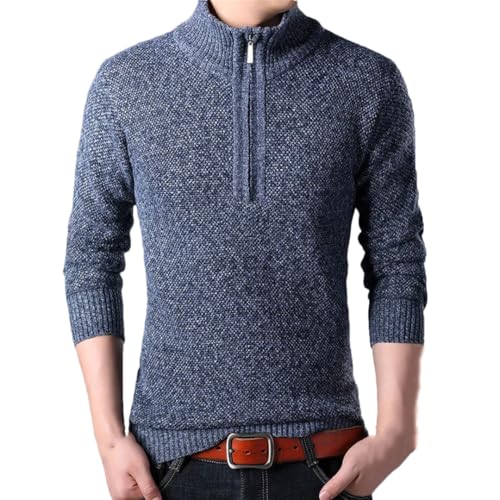Men Fashion Fleece Thicken Autumn Winter Sweaters Zipper Mock Neck Long Sleeve Casual Bottoming Slim Knit Pullovers