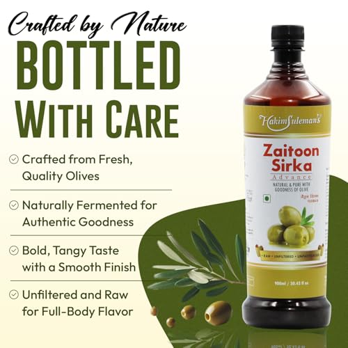 Image of Hakim Suleman's Zaitoon Sirka Advance | Olive Vinegar Raw Unfiltered Unpasteurised | Natural & Pure with Goodness of Olive | 900 ml