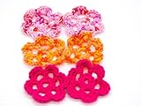 deko (HA1) 6 Häkelapplikation Häkelminis Aufnäher im Pink, Orange, Lila