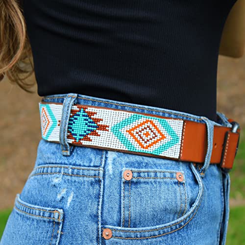 Sambboho- Handmade Aztec Women's Full Grain Leather Hand stitched Belt - Versatile & Durable Belts for any Occasion3