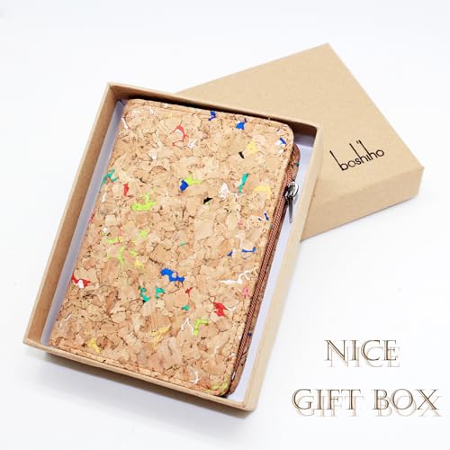 Image of Eco Cork Friendly RFID Blocking Wallet Bi-fold Card Holder Vertical Wallet With Zippered Coin Purse & ID Window