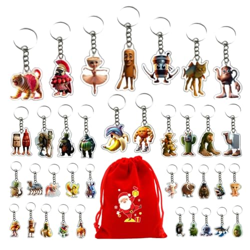 [Mrsderi] イタリアンブレインロット キーホルダー*50枚+巾着袋*1 トゥントゥントゥンサフール ネットミーム 萌えグッズ キーリング アクリル お菓子袋付き クリスマス ギフトセット 子供 プレゼント [並行輸入品]
