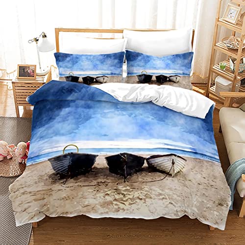 Strand Bettbezug für King-Size Bett 3-teiliges Set Kopfkissenbezug Bettbezug Mit leichtläufigem Reißverschluss Bettwäsche-Set Bettbezug Bettwäsche Flauschig Warm AUHOTA 160x200cm Cover