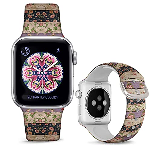 DOO UC Silicone Floral Bands Compatible with Apple Watch 42mm/44mm for Women Girls, Retro wood grain Fadeless Pattern Printed Sport Strap Replacement for iWatch SE & Series 6 & Series 5 4 3 2 1 M/L