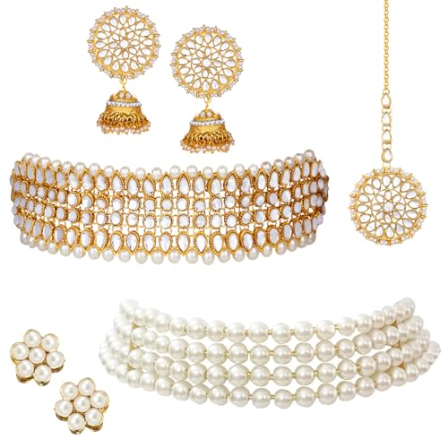 Image of Peora Traditional Maharani Haar Necklace with Earrings Bridal Jewellery Set Gift for Women