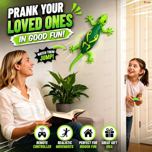 Image of VikriDA Wall Climbing RC Toy with Remote Control, Rechargeable Creepy Crawler Climbs Walls & Ceilings, Glowing Eyes Prank Toy for Kids Boys Girls Birthday Gift (Green)