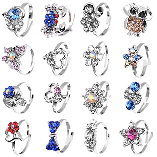 Shuning Children Kids 20pcs Cute Crystal Adjustable Rings Jewelry with Gift Bag4
