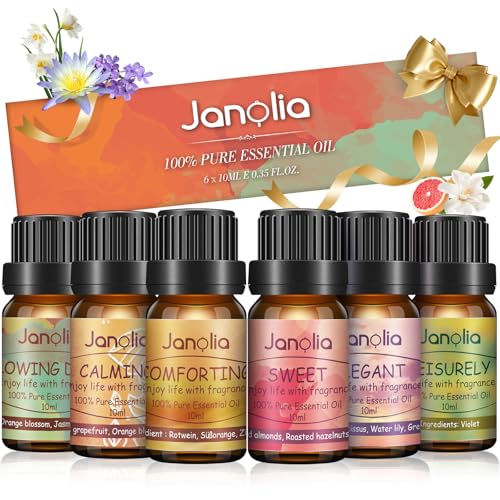 Janolia Ätherische Öle Naturrein Duftöl Set Reines Natürliche Ätherische Öle für Diffuser, Pur Essential Oils für Luftbefeuchter, Aroma Duftöle Geschenkset, Ideal Ätherisches Öl für Zuhause, Büro, Spa