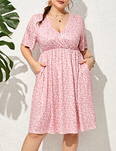 Image of ShopWonder Plus Size Dress Women's V Neck A-Line Knee Length Wrap Swing Dresses Plus Size A Line Party Mini Dress