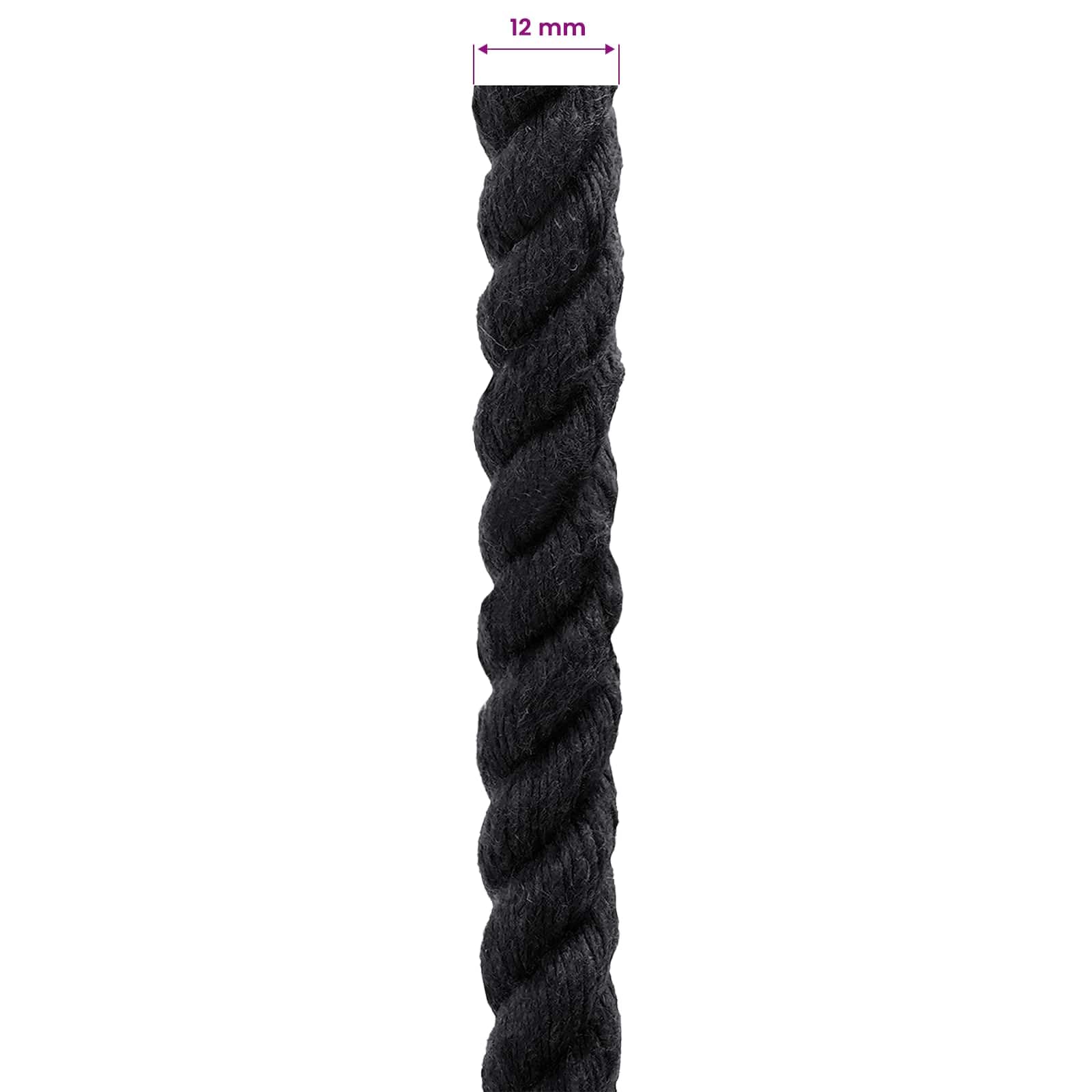 Corda di cotone nera, 1,2 cm x 5000 cm, a 3 strati, resistente, per giardino, campeggio, officina, artigianato, con buona presa, versatile per fissaggio e progetti creativi fai da te