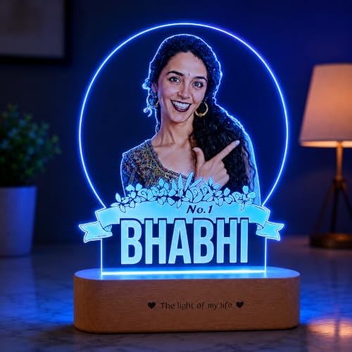 Image of ZOCI VOCI Personalized Rakhi Gift for Bhabhi, Custom UV Printed LED Photo Lamp, RGB Smooth Color Changing Acrylic Night Lamp, Customized Photo Gift for Sister-in-Law, Rakshabandhan Gift