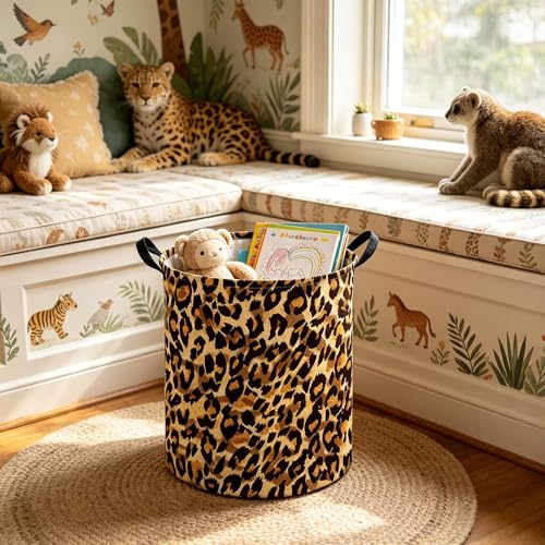 Image of Kids Laundry Basket,Leopard pattern hamper,Nursery Hampers,Waterproof folding Storage Bin with handle,Clothes Organizer Baskets,kid Room Decor(Leopard pattern)