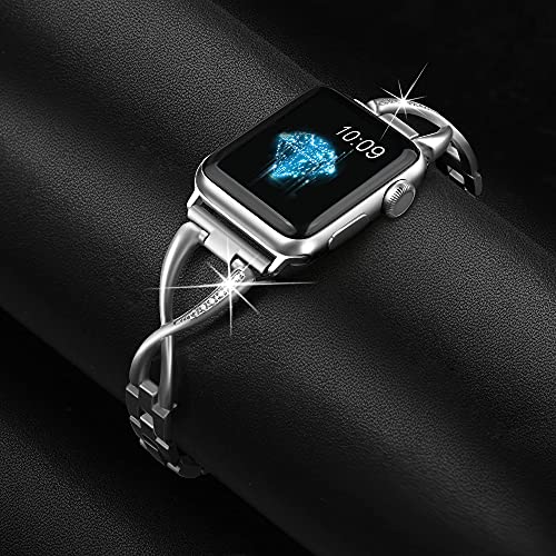 Secbolt Bands Compatible With Apple Watch Band 42Mm 44Mm 45Mm Iwatch Se Series 8/7/6/5/4/3/2/1 Women Dressy Jewelry Stainless Steel Accessories Wristband Strap, Silver #TOP1