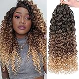 Leeven Gogo Curl Crochet Hair 18 Inch 8 Packs Ombre Brown to Honey Blonde Ocean Wave Crochet Hair Pre Looped Deep Twist Goddess Box Braids Short Curly Water Wave Synthetic Hair for Women Girl Kids