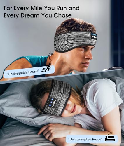 Image of MUSICOZY Sleep Headphones Bluetooth 5.4 Headband, Wireless Earphones Music Sleep Earbuds Sleeping Eye Mask with HD Stereo Speakers for Workout Running Travel Yoga, Ideal Gifts (Stripped Gray)