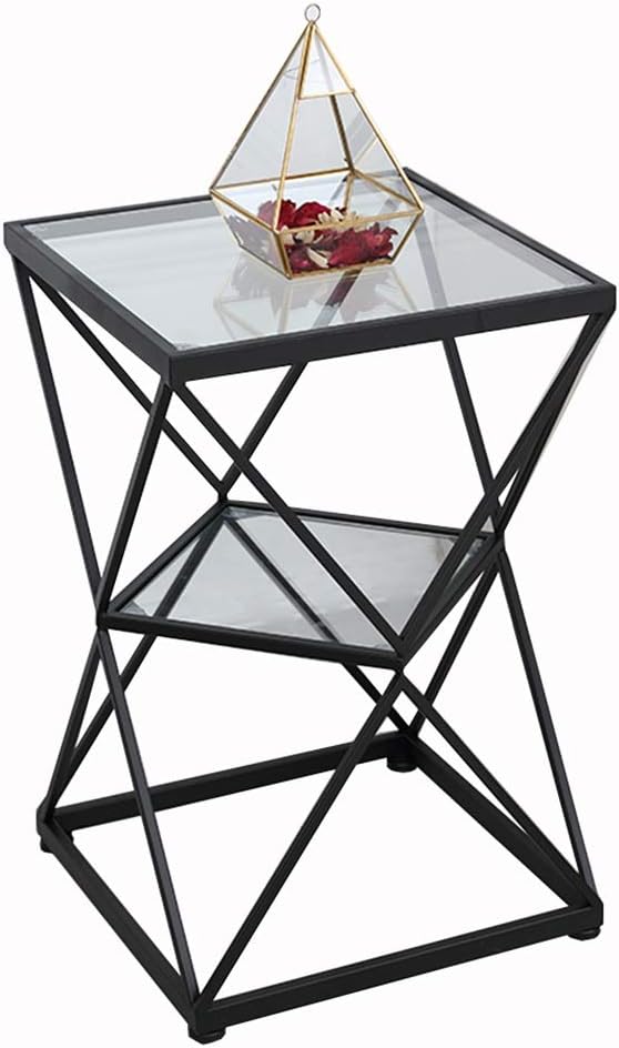 Side Table/End Table,Side Tables Side Table, Wrought Iron 2 Layer Coffee Table Minimalist Sofa Corner Table BedSuitablefor Living Room Bedroom 2 Colors 16 X 24 Inch