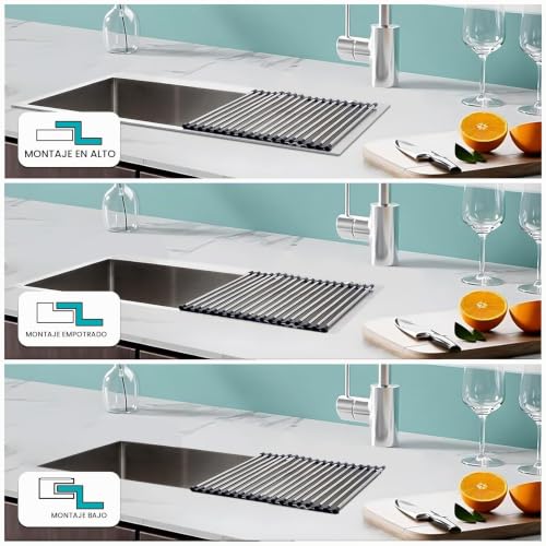 Fregadero de Cocina 90x50cm Antiatascos con Filtro Extra Grande Kit de Sifón y Acero Antirayaduras 6