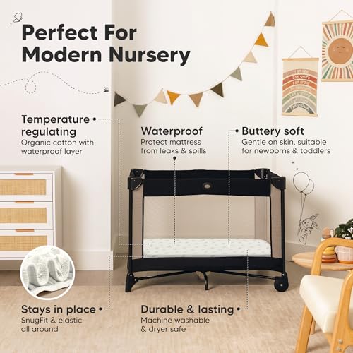 Image of 2 Pack and Play Sheets, Waterproof Mini Crib Sheets Fitted - 38x26 Organic Cotton Pack N Play Sheets for Graco Pack and Play Mattress, Playard Baby Crib Sheets, Neutral for Boy, Girl, Toddler (Herb)