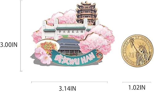 Miniatura 3 de China Wuhan - Imán de nevera con imán de madera 3D, monumentos coleccionables de viaje, decoración hecha a mano