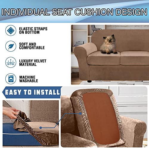 Ulticor 3-Piece Velvet Loveseat Cover, Luxury Thick Soft Sofa Slipcover For 2 Cushion Couch, Loveseat Slipcover, 2 Seat Couch Cover, High Stretch, Quality, Machine Washable (Sand, Medium) #TOP2