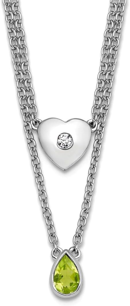 White Ice Rhodium Plated 05 Diamond and Peridot 2-strand Love Heart Necklace 18 Inch Strand Necklace for Women
