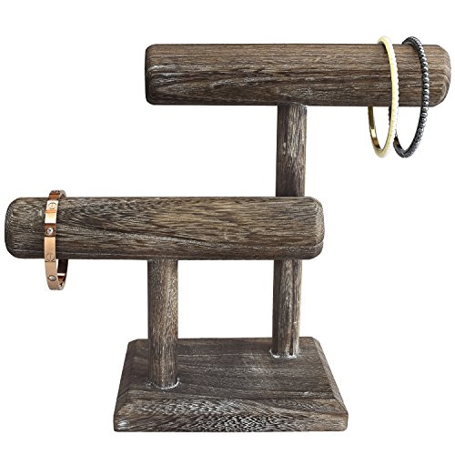 image for MOOCA 2 Pcs Wooden Jewelry Bracelet Watch Display 2-Tier Bracelet Bang