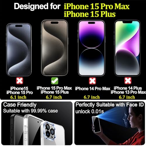 Image of 2 Pack Compatible with iPhone 15 Pro Max and Compatible with iPhone 15 Plus Privacy Screen Protector Gradient colorful 25 Degree Anti-Spy Tempered Glass Anti-Bluelight Bubble Free Full