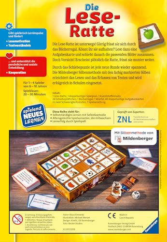 Ravensburger 24956 - Die Lese-Ratte - Spielen und Lernen für Kinder, Lernspiel für Kinder ab 6-10 Jahren, Spielend Neues Lernen für 1-4 Spieler - Geburtstagsgeschenke