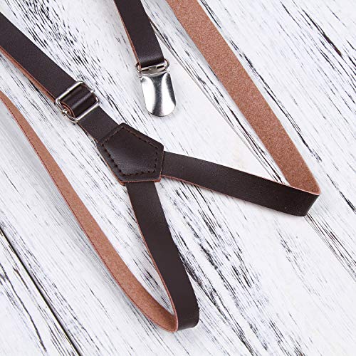 Y Back Convertible Suspenders 1/2 Inch Men's Microfiber Leather Trigger Snap Suspenders(Brown/Coffee) #TOP2