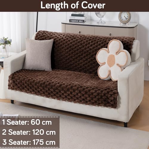 Image of HOKIPO Luxury Rabbit Wool Plush Fluffy Sofa Cover for 2 Seater Sofa | Full Protection for Sofa Seat and Back | 'BunnySoft Series' (180x120 cm), Dark Chocolate (AR-6667-DCHOC)