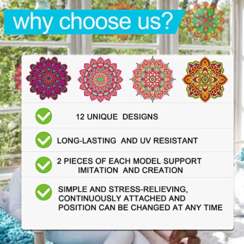 24Pcs Mandala Window Cling Decals, Color Your Own Stained Glass Mandala Art Kit, Diy Sun Catcher Window Art Clings Kit For Adult And Kids #TOP5