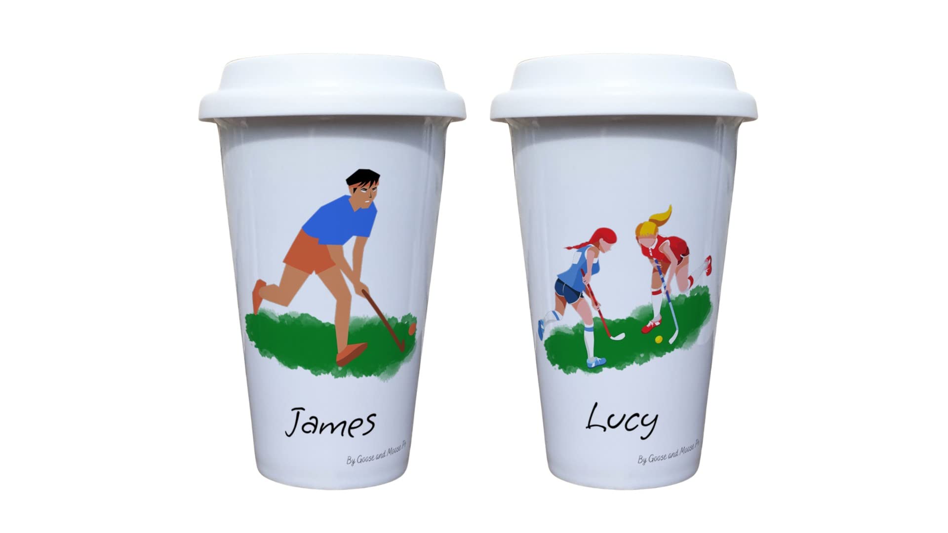 Hockey Sports Travel Mug Personalised - Gift for Hockey Lover - Personalised Hockey Thermal Ceramic Insulated Travel Mug (Female)