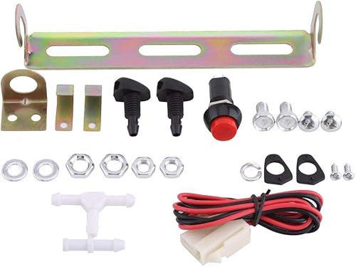 Miniatura 9 de Aramox Bomba de lavado de parabrisas, kit universal de bolsa de bomba de limpiaparabrisas de 12 V con interruptor de botón de chorro para autos