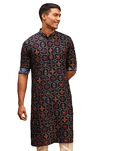 Image of VASTRAMAY Men's Cotton Blend Patola Kurta