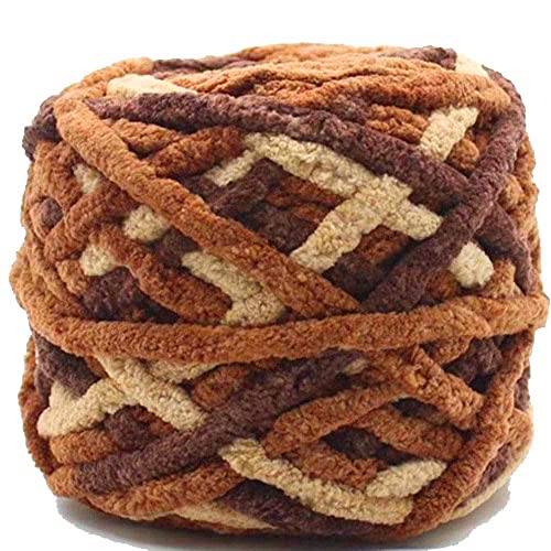 Image of Super Thick Fluffy Jumbo Polyester Baby Blanket Chenille Yarn For Knitting,Crochet&Home Decor Projects,Afghans,Throw Pillows,Cushions &Blankets-100 Gms 6Mm Thickness-Color (Brown Shaded)