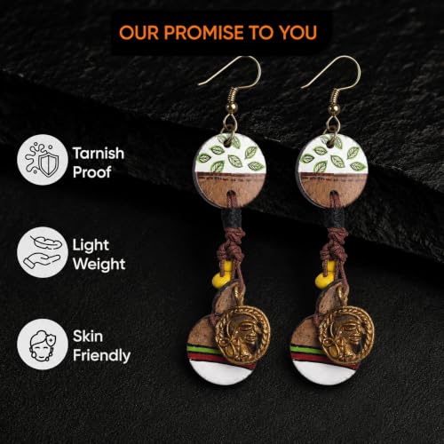 Image of Handcrafted Boho & Tribal Earrings for Women - Wooden, Brass & Terracotta Statement Designs in Drop, Hoop, Loop & Dangle Styles