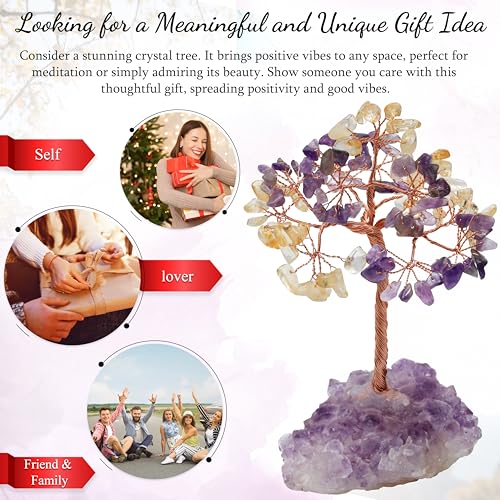 Image of inchAmethyst & Citrine Crystal Tree with Cluster Base Tree of Life Decor for Shelf, Bedroom, Birthday Gifts for Women, Sister Gift, Birthday Gifts for Mom, Cute Home Office Decor Housewarming present inch