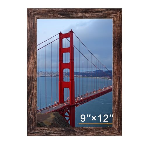 Image of BESCRCL 9x12 Picture Frame Wall Hanging, Engineered Wood Photo Frames for 9 x 12 Picture, Brown, 1 Pack